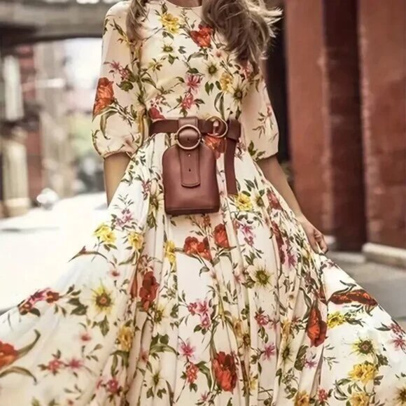 Dresses & Skirts - Floral Print Half Sleeve Maxi Dress